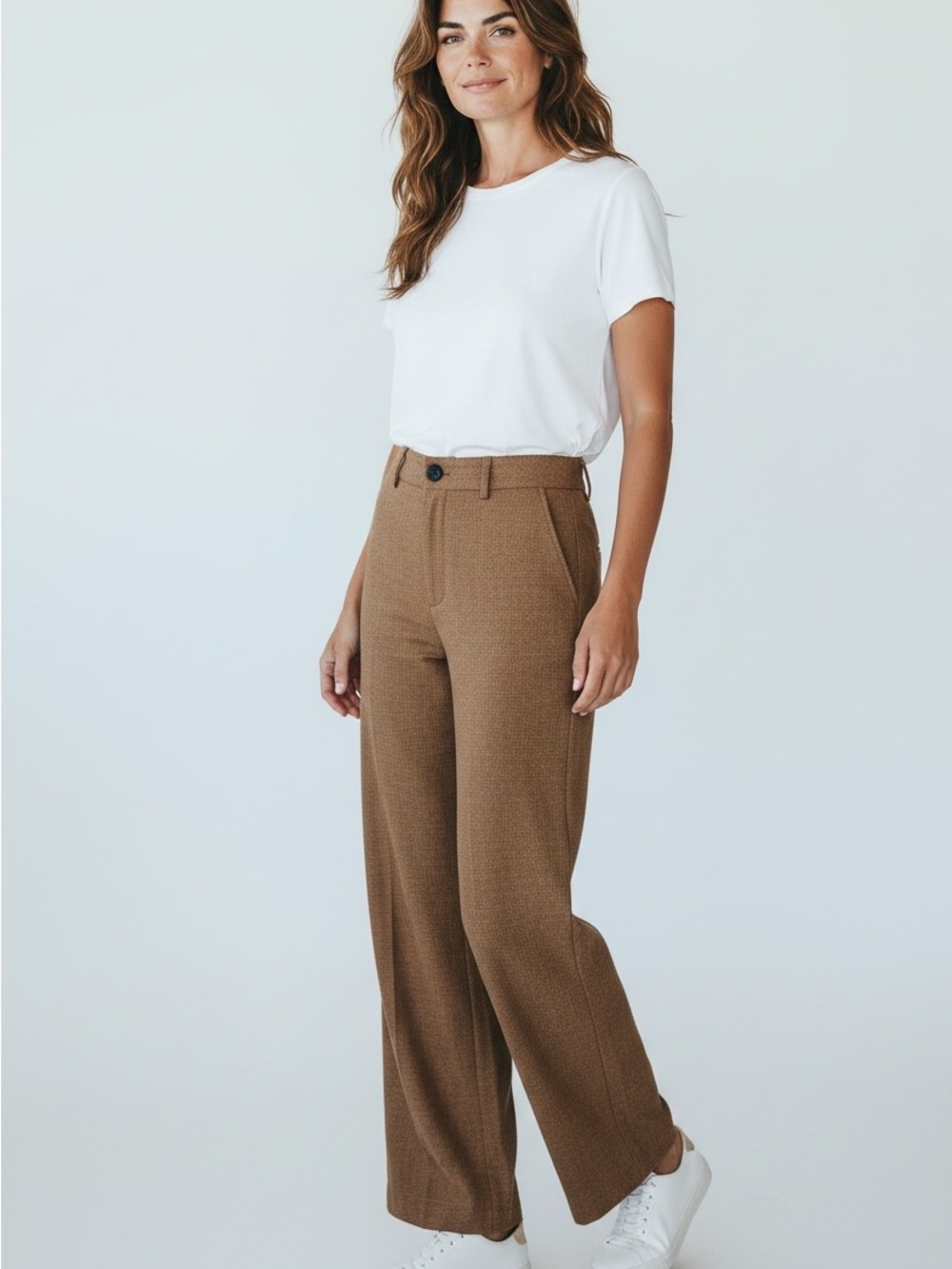 Talbots Brown Linen Bland Wide-Leg High-Rise Pants